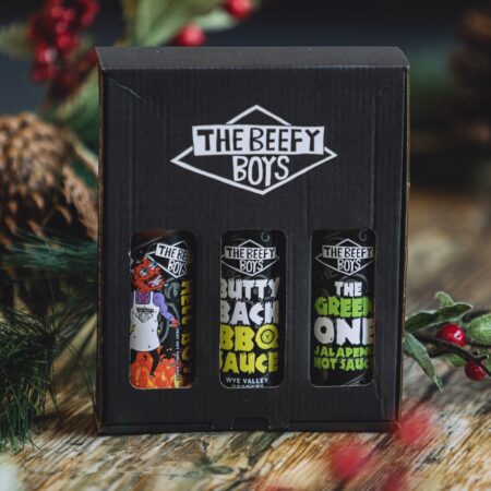 Beefy Boys Sauces in presentation box- Zombie Juice, Ronalds Revenge and Butty Bach BBQ sauce