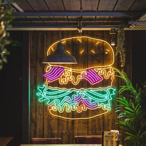 Big neon burger sign
